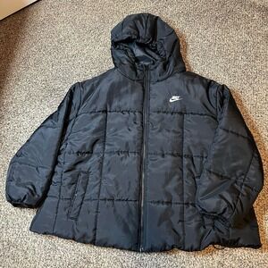 Nike Therma-Fit Puffer Jacket Womens 3X Black Hooded Full Zip FB7674-010 READ